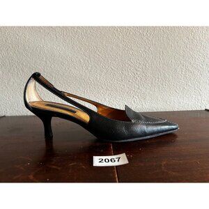 Unisa Selena Pump Heels Women's 6.5B Black Leather Kitten Point Toe Side Cut Out